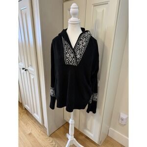 Wooby Black Boho Hoodie Sweater Nordic Tribal Pullover Womens 1X Cozy EUC